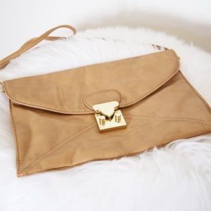Stylish Faux Leather Camel Crossbody Purse